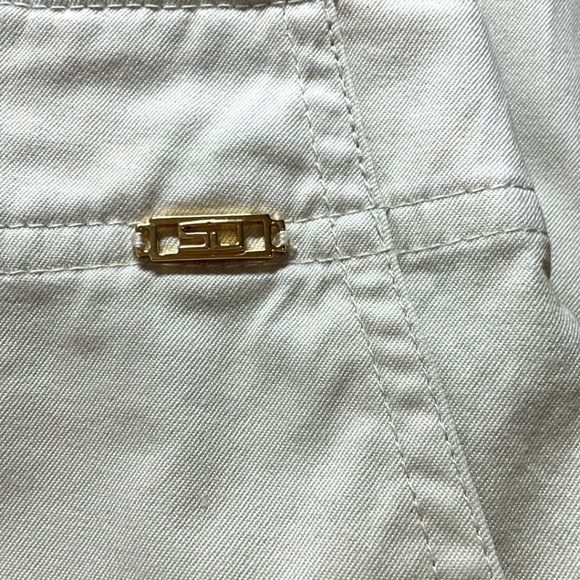 ST. JOHN SPORT Beige Cotton Blend Twill Wide Leg Casual Pants w/ Pockets Sz 14 - Picture 8 of 9